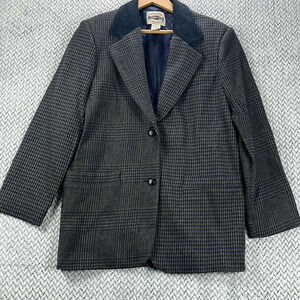 County Seat Jeanswear Vintage Wool Blazer Size S Leather Collar Trim Dark Blue